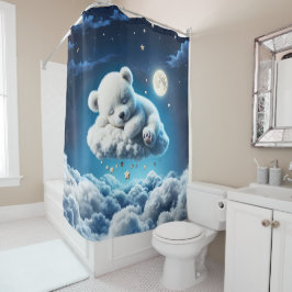 小さな雲テディスタームーンファンタジーアート シャワーカーテン