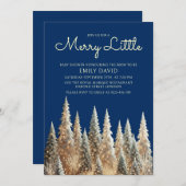 小さな霜のメリー降りた森のクリスマスの赤ちゃんシャワー 招待状 (正面/裏面)