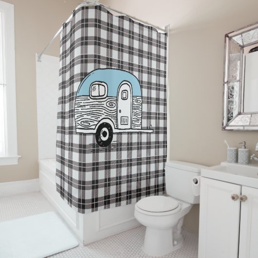 小さな青いキャンパー シャワーカーテン (インサイチュ)