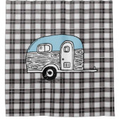 小さな青いキャンパー シャワーカーテン (正面)