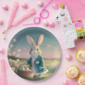 小さな青いジャケットの可愛いイースターバニー ペーパープレート (パーティー)