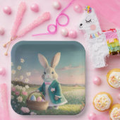 小さな青いジャケットの可愛いイースターバニー ペーパープレート (パーティー)