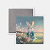 小さな青いジャケットの可愛いイースターバニー マグネット (正面/裏面)