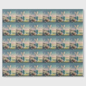 小さな青いジャケットの可愛いイースターバニー ラッピングペーパー (フラット)