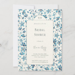小さな青い花のブライダルシャワー 招待状