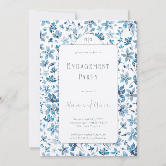 小さな青い花の婚約パーティ 招待状 (正面)