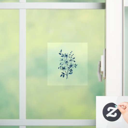 小さな青い花の窓が貼り付く ウィンドウサイン (ホーム)