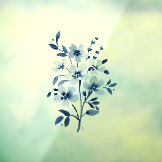 小さな青い花の窓が貼り付く ウィンドウサイン (シート3)