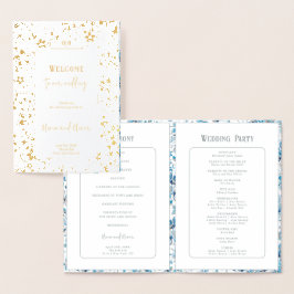 小さな青い花フォイル結婚式 プログラム