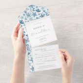 小さな青い花結婚の オールインワン招待状 (貼ってはがせる)