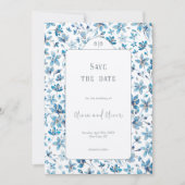小さな青い花結婚式の日付を保存 招待状 (正面)