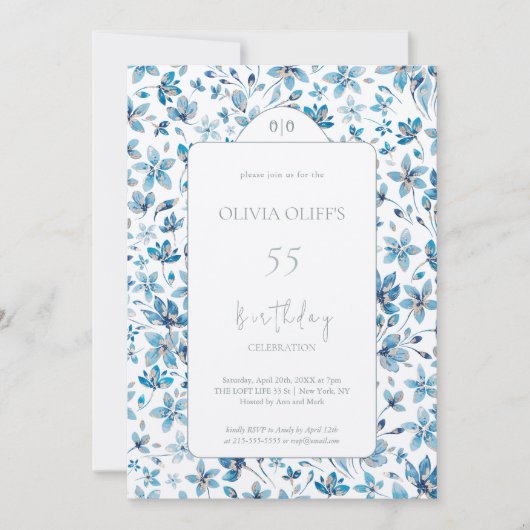 小さな青い花誕生日任意の年齢 招待状 (正面)