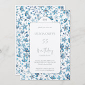 小さな青い花誕生日任意の年齢 招待状 (正面/裏面)