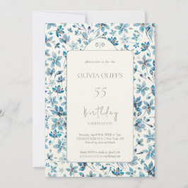 小さな青い花誕生日任意の年齢 招待状