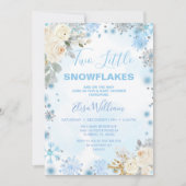 小さな青い雪の結晶が2つやってきます 招待状 (正面)