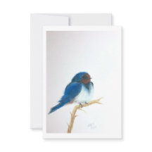 小さな青い鳥の枝上のポーズ - オリジナルアート
