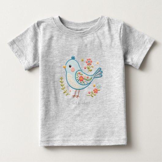 小さな青い鳥の花柄ベビーTシャツ ベビーTシャツ (正面)