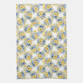 小さな青い黄色の白い花の列 キッチンタオル (縦)