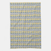 小さな青い黄色の白い花の列 キッチンタオル (縦)