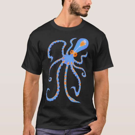 小さな青とオレンジの深海タコ Tシャツ (正面)