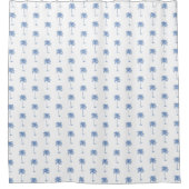 小さな青と白のパームのヤシの木 シャワーカーテン (正面)