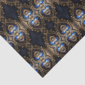 小さな青と金ゴールドのスチームパンクハートパターン 薄葉紙 (詳細)