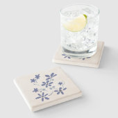 小さな青のロマンチックな花 ストーンコースター (横)