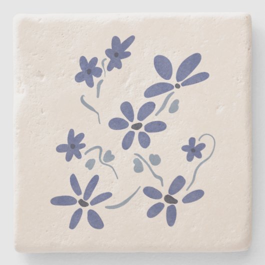 小さな青のロマンチックな花 ストーンコースター (正面)