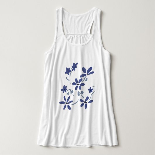 小さな青のロマンチックな花 タンクトップ (デザイン正面)