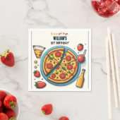 小さな食べ物の男の子の10代のピザ最初の1誕生日 スタンダードカクテルナプキン (インサイチュ)