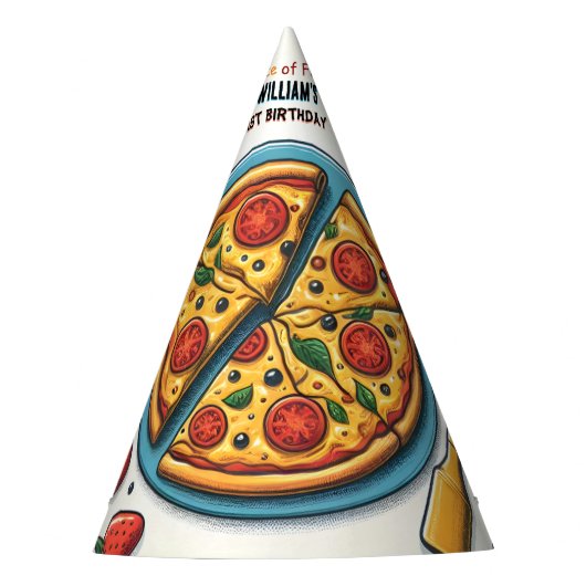 小さな食べ物の男の子の10代のピザ最初の1誕生日 パーティーハット (正面)