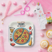 小さな食べ物の男の子の10代のピザ最初の1誕生日 ペーパープレート (パーティー)