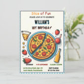 小さな食べ物の男の子の10代のピザ最初の1誕生日 招待状 (スタンド正面)