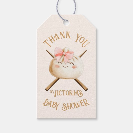 小さな餃子の薄暗い合計ガールベイビーシャワー ギフトタグ (正面)