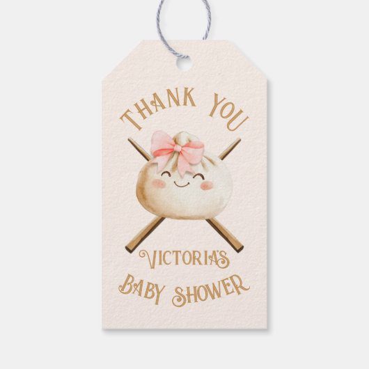 小さな餃子の薄暗い合計ガールベイビーシャワー ギフトタグ (裏面)