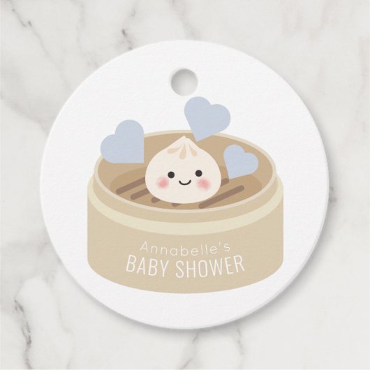 小さな餃子ブルーベビーシャワーありがとう フェイバータグ (正面)