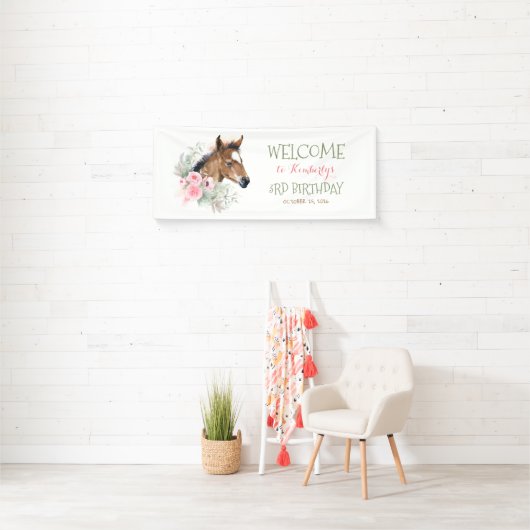 小さな馬かわいいピンクの誕生日パーティー 横断幕 (インサイチュ)