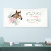 小さな馬かわいいピンクの誕生日パーティー 横断幕 (トレードショー)