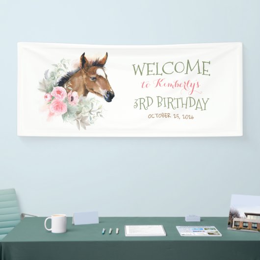 小さな馬かわいいピンクの誕生日パーティー 横断幕 (トレードショー)