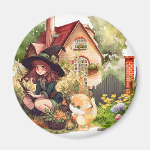 小さな魔女と可愛い狐のマグネット