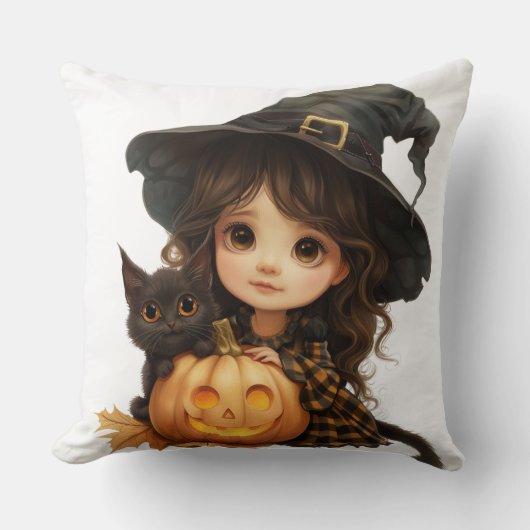 小さな魔女と猫子供へ クッション (正面)