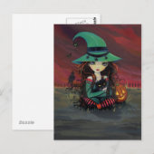 小さな魔女と黒猫のハロウィンポストカード ポストカード (正面/裏面)