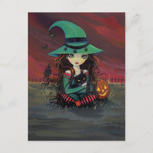 小さな魔女と黒猫のハロウィンポストカード ポストカード (正面)