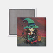 小さな魔女と黒猫のハロウィンマグネット マグネット (正面/裏面)