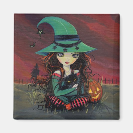 小さな魔女と黒猫のハロウィンマグネット マグネット (正面)