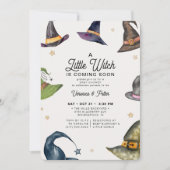 小さな魔女の女の子パープルハロウィーン赤ちゃんシャワー 招待状 (正面)