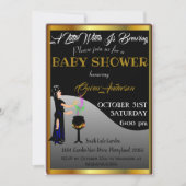 小さな魔女の赤ん坊シャワーハロウィーンゴールデン縁ど 招待状 (正面)