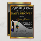 小さな魔女の赤ん坊シャワーハロウィーンゴールデン縁ど 招待状 (正面/裏面)