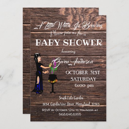 小さな魔女の赤ん坊シャ素朴ワー木の茶 招待状 (正面/裏面)