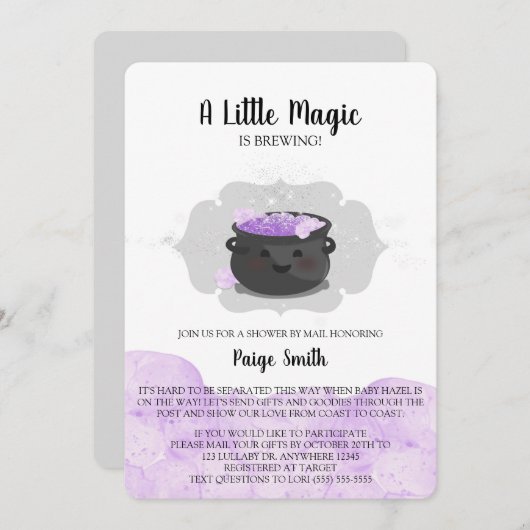 小さな魔法が郵便で赤ちゃんシャワーを浴びる 招待状 (正面/裏面)